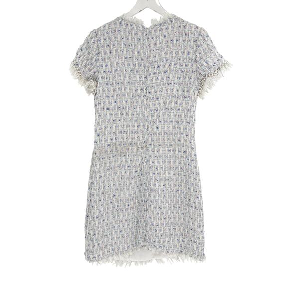 MAC DUGGAL Dress Size S Evening Gown Blue Tweed NEW Mini Textured Pockets Button - Picture 6 of 7